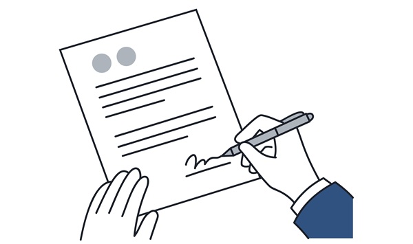 男性社員が書類を作成する様子のイラスト